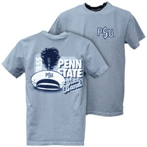 gray short sleeve t-shirt Penn State Blue Band on back, PSU on front